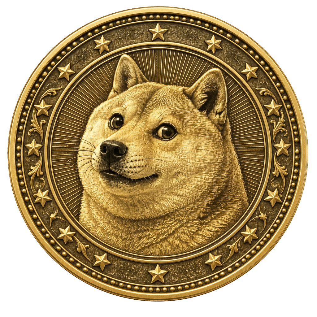 Engraved golden Dogecoin with a Shiba Inu face